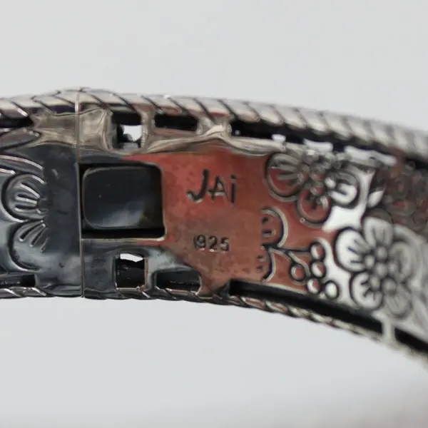 JAI 925 Sterling Silver Forget-Me-Not Floral Heirloom Cuff Bracelet 44g 7-1/8"