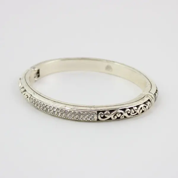 Brighton Silvertone Rhinestone Magnetic Hinged Bangle Bracelet