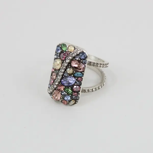 Brighton Multicolor Crystal Silver-Tone Statement Ring Size 8.5