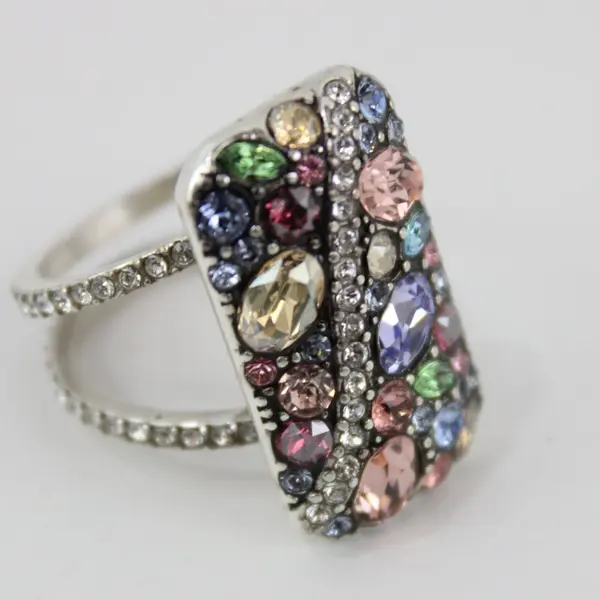 Brighton Multicolor Crystal Silver-Tone Statement Ring Size 8.5