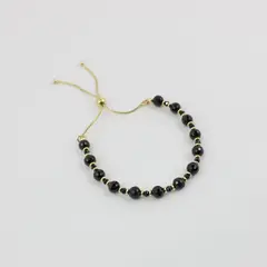 Belleza Italy Black Beaded Bracelet Gold-Tone Accents Adjustable