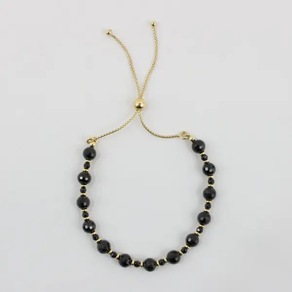 Belleza Italy Black Beaded Bracelet Gold-Tone Accents Adjustable