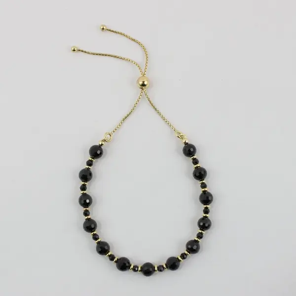 Belleza Italy Black Beaded Bracelet Gold-Tone Accents Adjustable