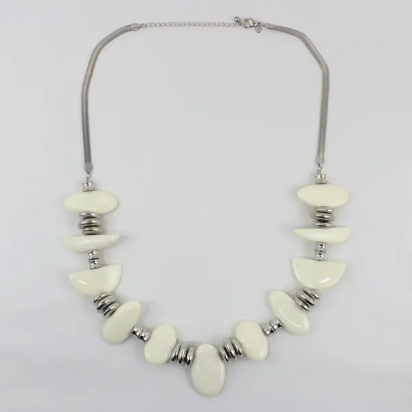 Chico's White Silver-Tone Beaded Statement Necklace 38 Inch