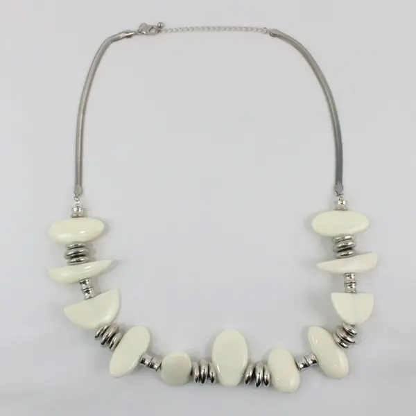 Chico's White Silver-Tone Beaded Statement Necklace 38 Inch