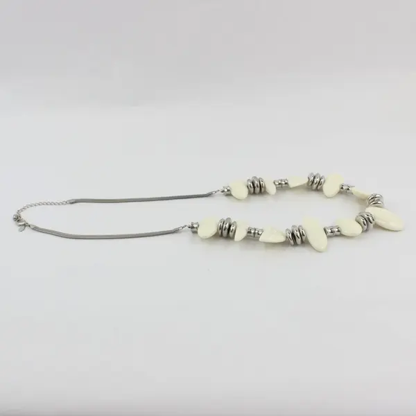 Chico's White Silver-Tone Beaded Statement Necklace 38 Inch