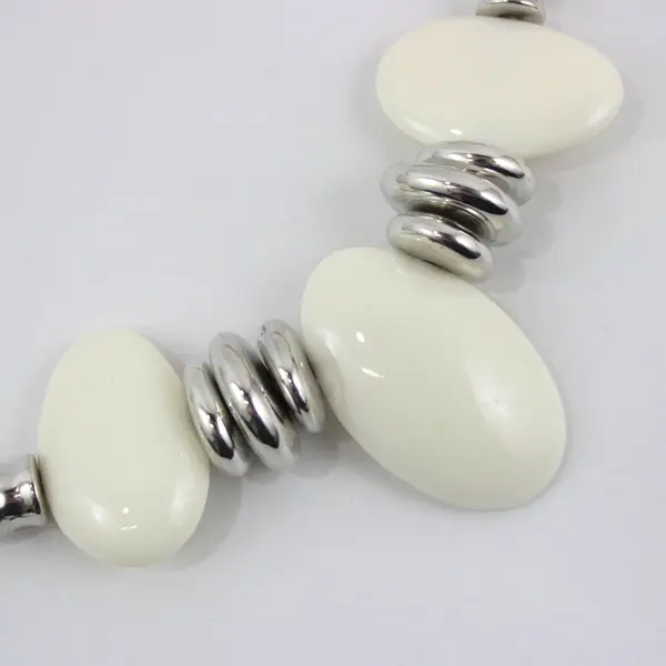 Chico's White Silver-Tone Beaded Statement Necklace 38 Inch