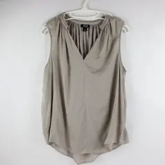 A New Approach Women's Gray V-Neck Fringe Sleeveless Top Large