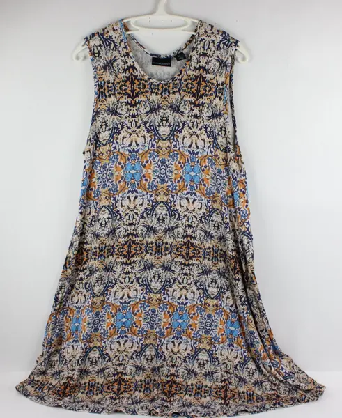 Cynthia Rowley Women's Large Blue Orange Sleeveless Midi Shift Dress