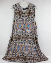 Cynthia Rowley Women's Large Blue Orange Sleeveless Midi Shift Dress