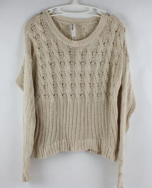 Bethany Mota Women's Large Cream Cropped Open Knit Cotton Sweater