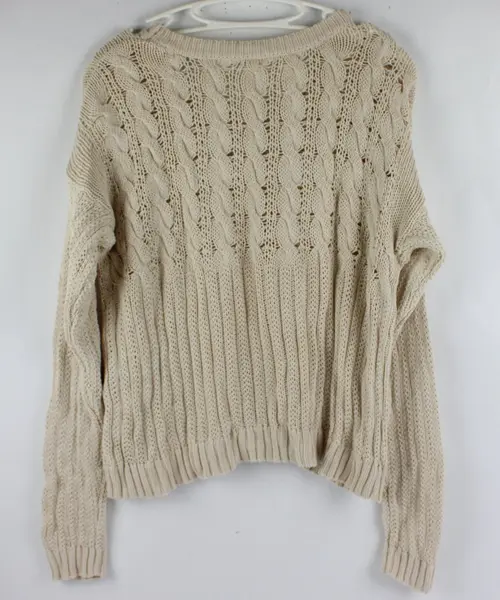 Bethany Mota Women's Large Cream Cropped Open Knit Cotton Sweater