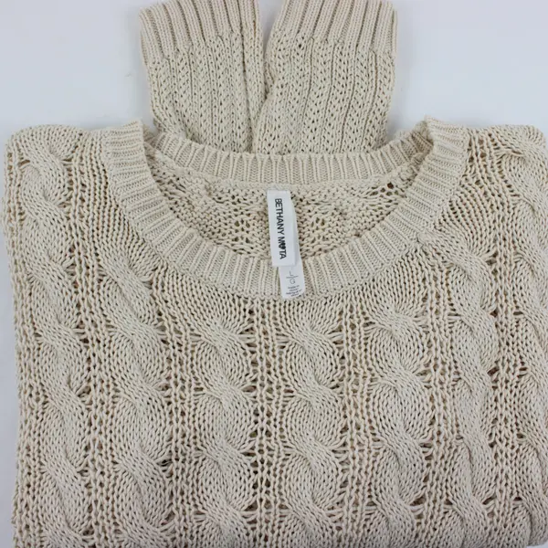 Bethany Mota Women's Large Cream Cropped Open Knit Cotton Sweater
