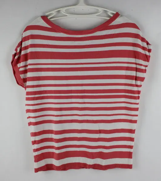 LOFT Women's XS Coral White Striped Knit Short Sleeve Top