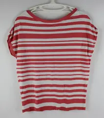 LOFT Women's XS Coral White Striped Knit Short Sleeve Top