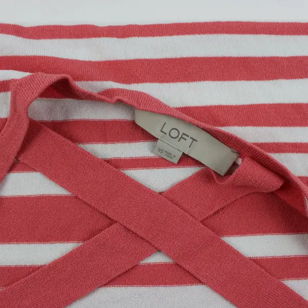 LOFT Women's XS Coral White Striped Knit Short Sleeve Top