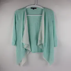Brixon Ivy Women's Medium Light Blue White 3/4-Sleeve Layered Shrug