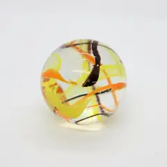 Clear Art Glass Marble 1.5 Inch Orange Yellow Swirls