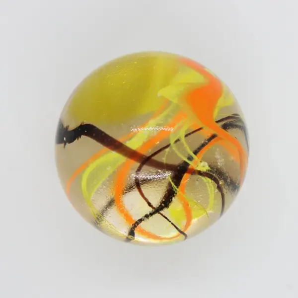Clear Art Glass Marble 1.5 Inch Orange Yellow Swirls