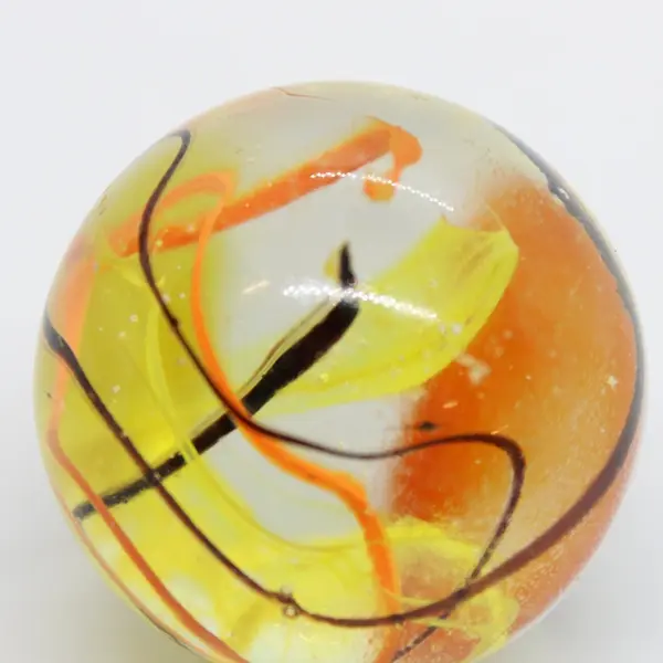 Clear Art Glass Marble 1.5 Inch Orange Yellow Swirls