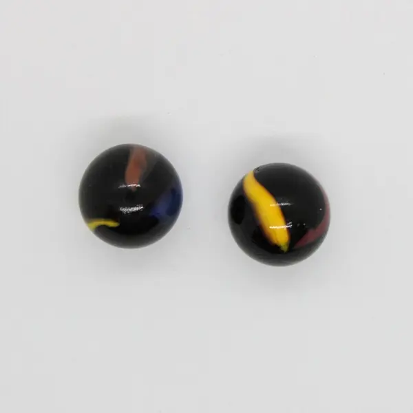 Vacor Black Panther 5/8" Glass Marbles Pair Yellow Blue Swirl