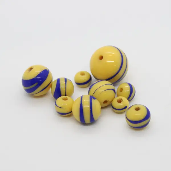 Lot of 10 Vintage Yellow Blue Swirl Wound Glass Beads