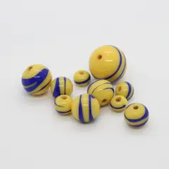 Lot of 10 Vintage Yellow Blue Swirl Wound Glass Beads