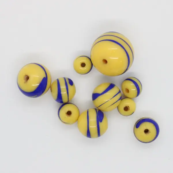 Lot of 10 Vintage Yellow Blue Swirl Wound Glass Beads
