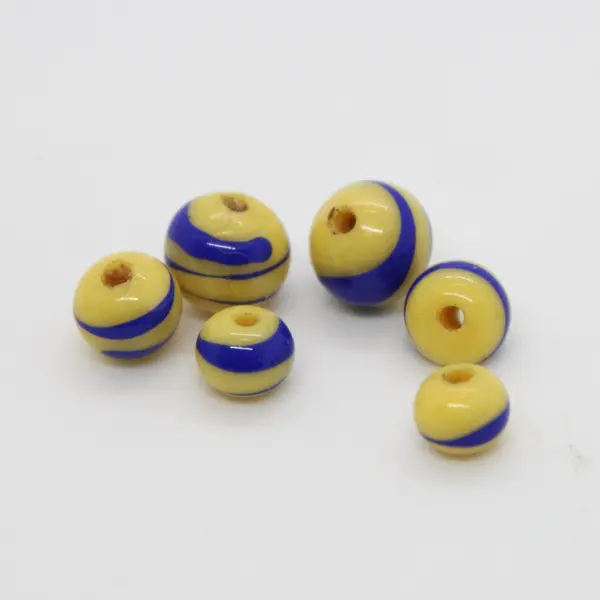 Lot of 10 Vintage Yellow Blue Swirl Wound Glass Beads