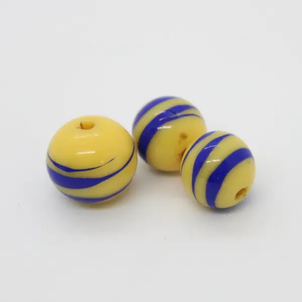 Lot of 10 Vintage Yellow Blue Swirl Wound Glass Beads