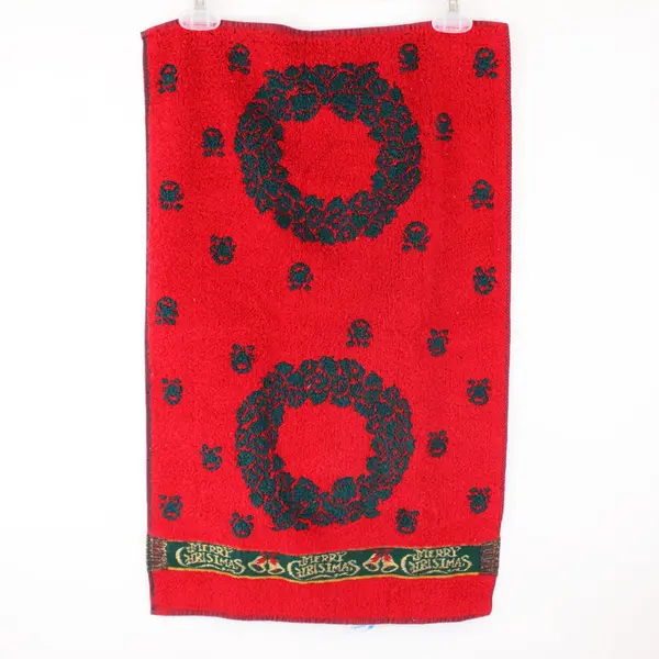 Fieldcrest Cotton Christmas Hand-Towel, red & green 