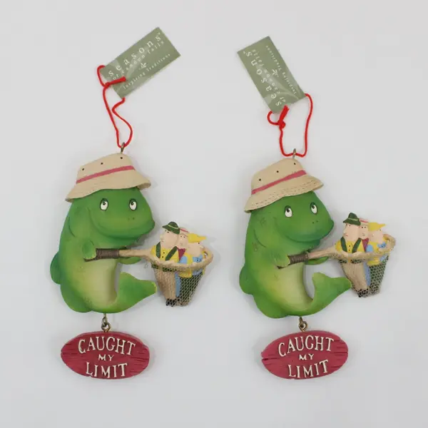 Midwest Seasons Cannon Falls Caught My Limit Frog Ornaments Pair