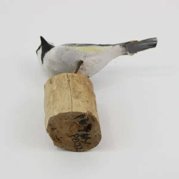 Peter Peltz Hand-Carved Hand-Painted Wood Chickadee Figurine Round Base Signed