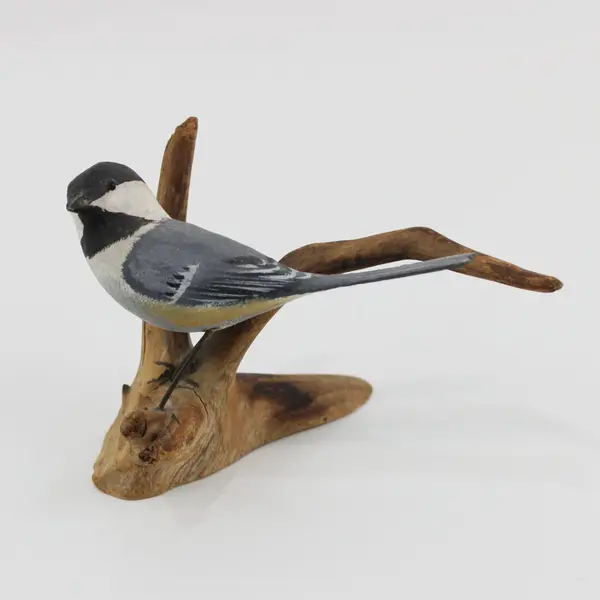 Peter Peltz Hand-Carved Painted Wood Chickadee Bird Figurine Signed