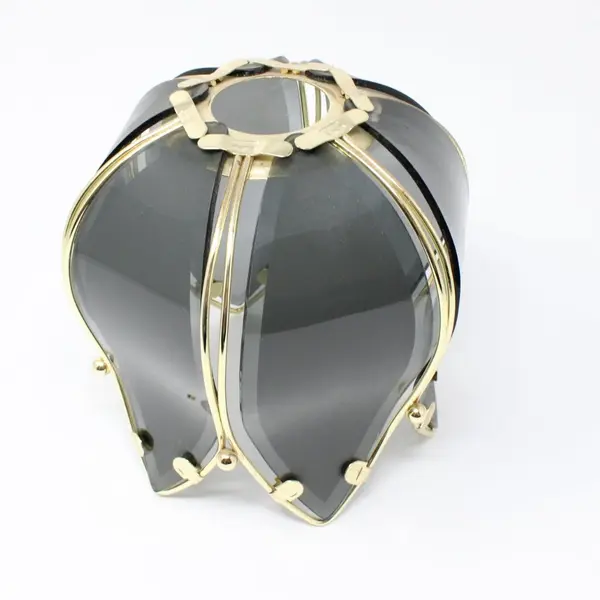 Partylite Lotus Flower Dark Gray Glass Candle Holder Art Deco Inspired