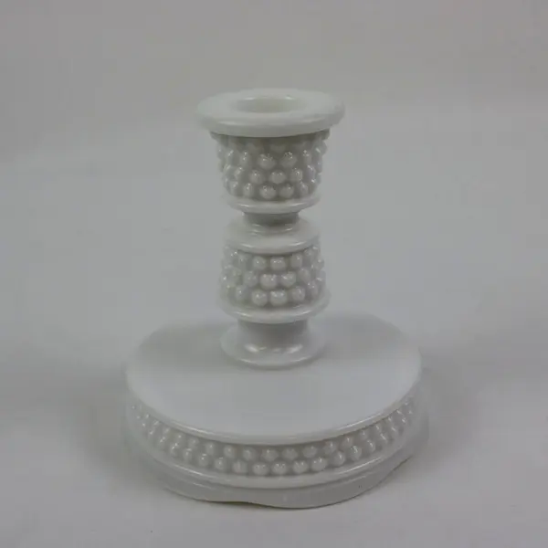 White Milk Glass Hobnail Taper Candle Holder