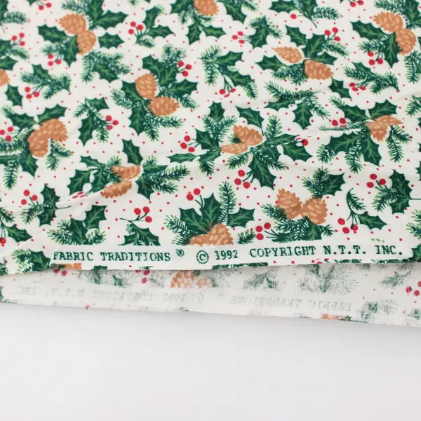 Vintage 1992 Fabric Traditions Holly & Pinecones Holiday Fabric 2 5/6 Yds 42"