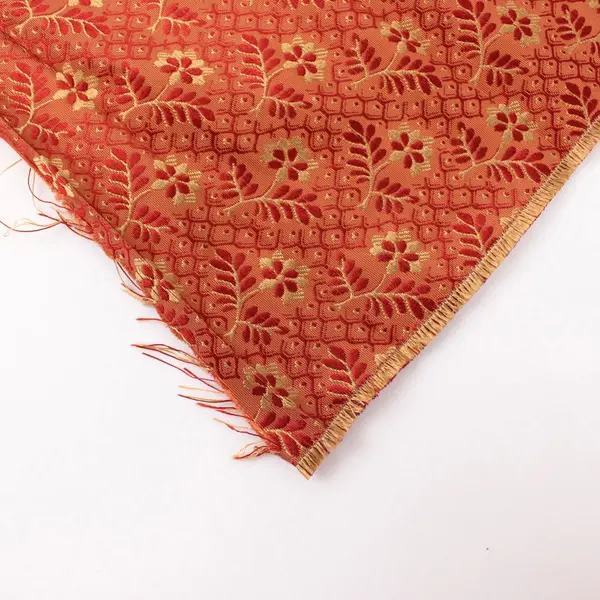 Orange Yellow Floral Brocade Fabric 1-3/4 Yards x 54 Inch