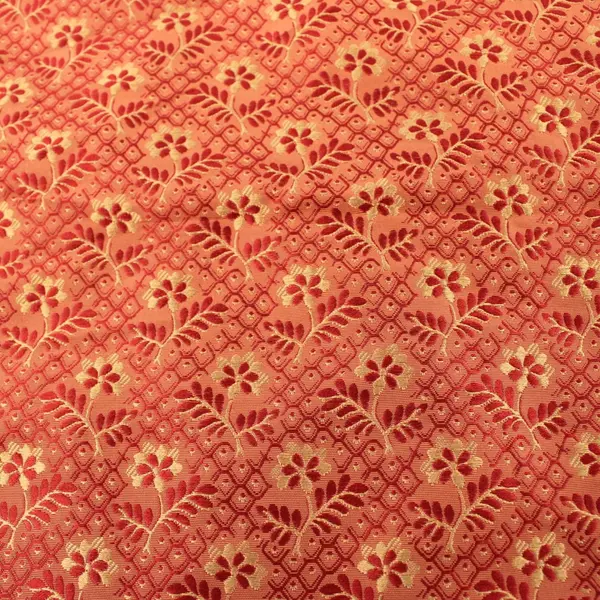 Orange Yellow Floral Brocade Fabric 1-3/4 Yards x 54 Inch