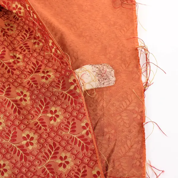 Orange Yellow Floral Brocade Fabric 1-3/4 Yards x 54 Inch