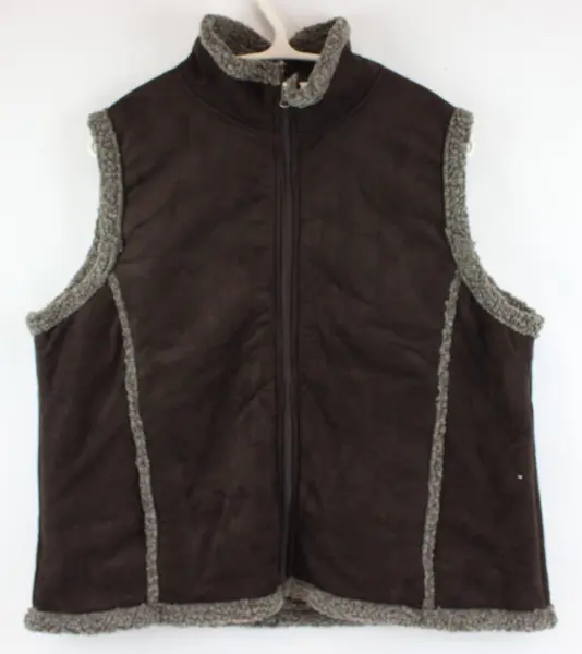 NWT Outrageous Sports Women's XL Brown Sherpa-Lined Zip Vest