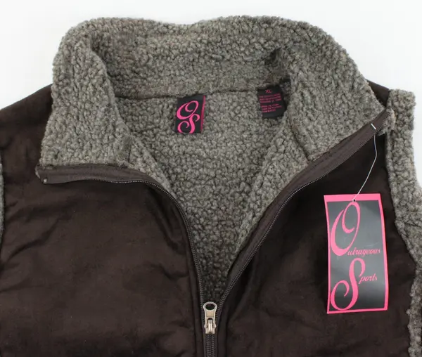 NWT Outrageous Sports Women's XL Brown Sherpa-Lined Zip Vest