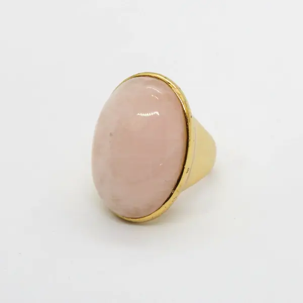 Rose Quartz Cabochon Gold Tone Ring Size 7.5 
