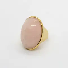 Rose Quartz Cabochon Gold Tone Ring Size 7.5 