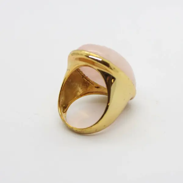 Rose Quartz Cabochon Gold Tone Ring Size 7.5 