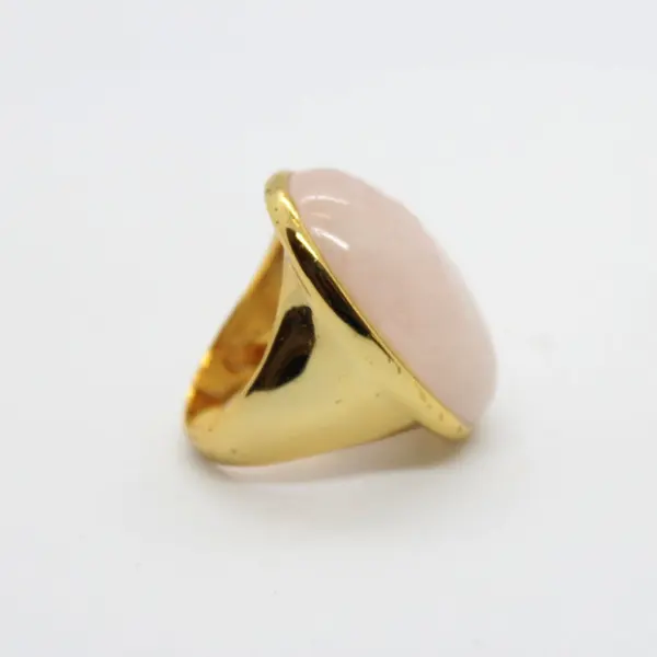 Rose Quartz Cabochon Gold Tone Ring Size 7.5 