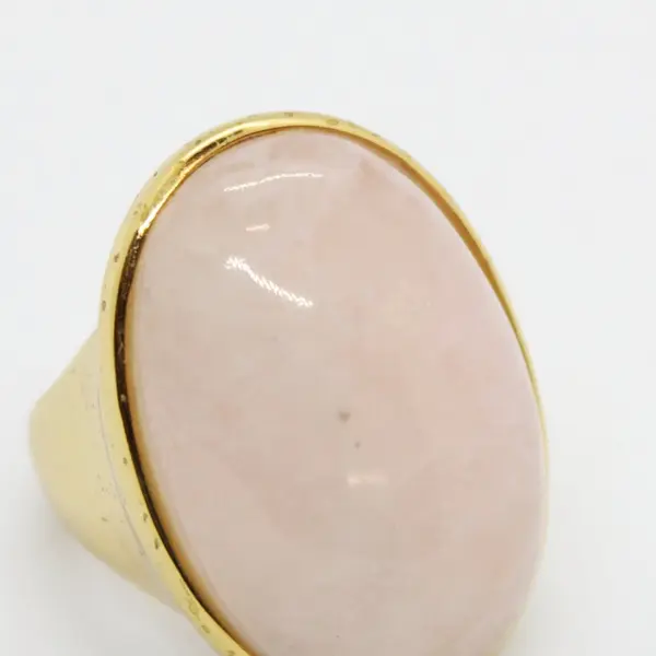 Rose Quartz Cabochon Gold Tone Ring Size 7.5 