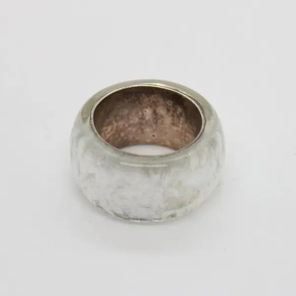 Chunky Clear Glitter Lucite Sterling Silver Statement Ring Size 8