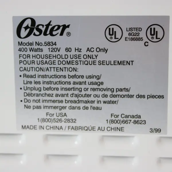 Oster ExpressBake Breadmaker Model 5834 2 lb Capacity