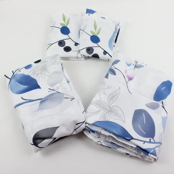 Twin Sheet Set White Gray Blue Purple Floral Print 4 Pc - 2 Sheets 2 Shams